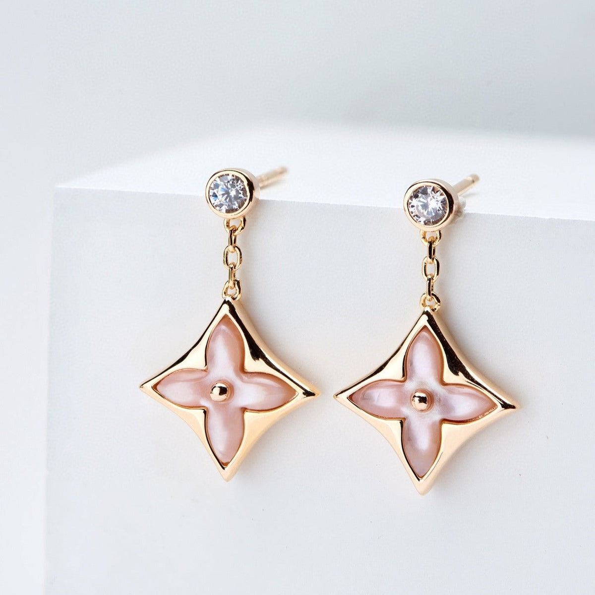 ¡®Twinkle jewelry¡¯DOUBLE STAR PINK GOLD MOP DROP EARRINGS