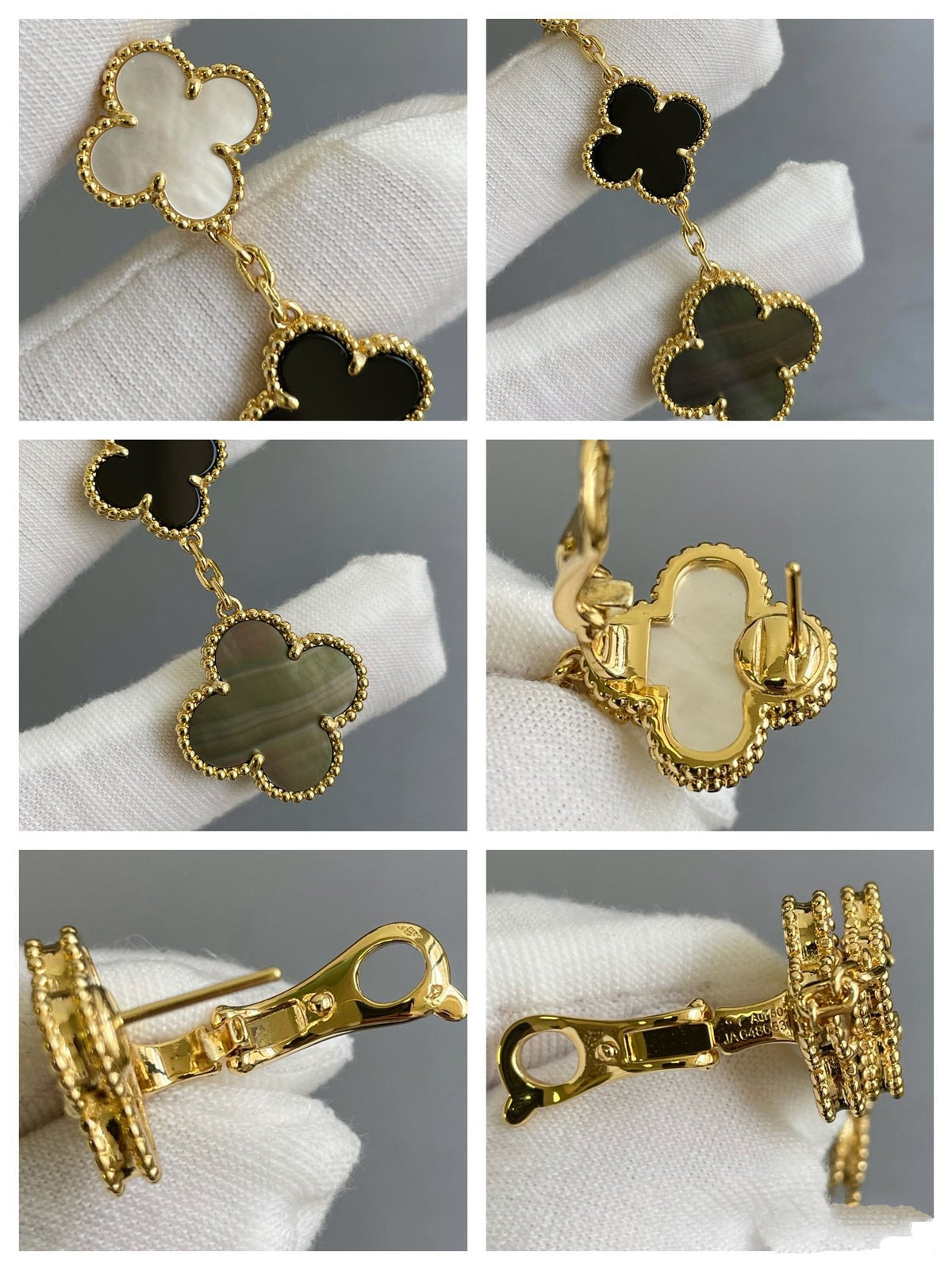 ¡®Twinkle jewelry¡¯CLOVER 3 MOTIF MOP ONYX DARK MOP PINK GOLD EARRINGS