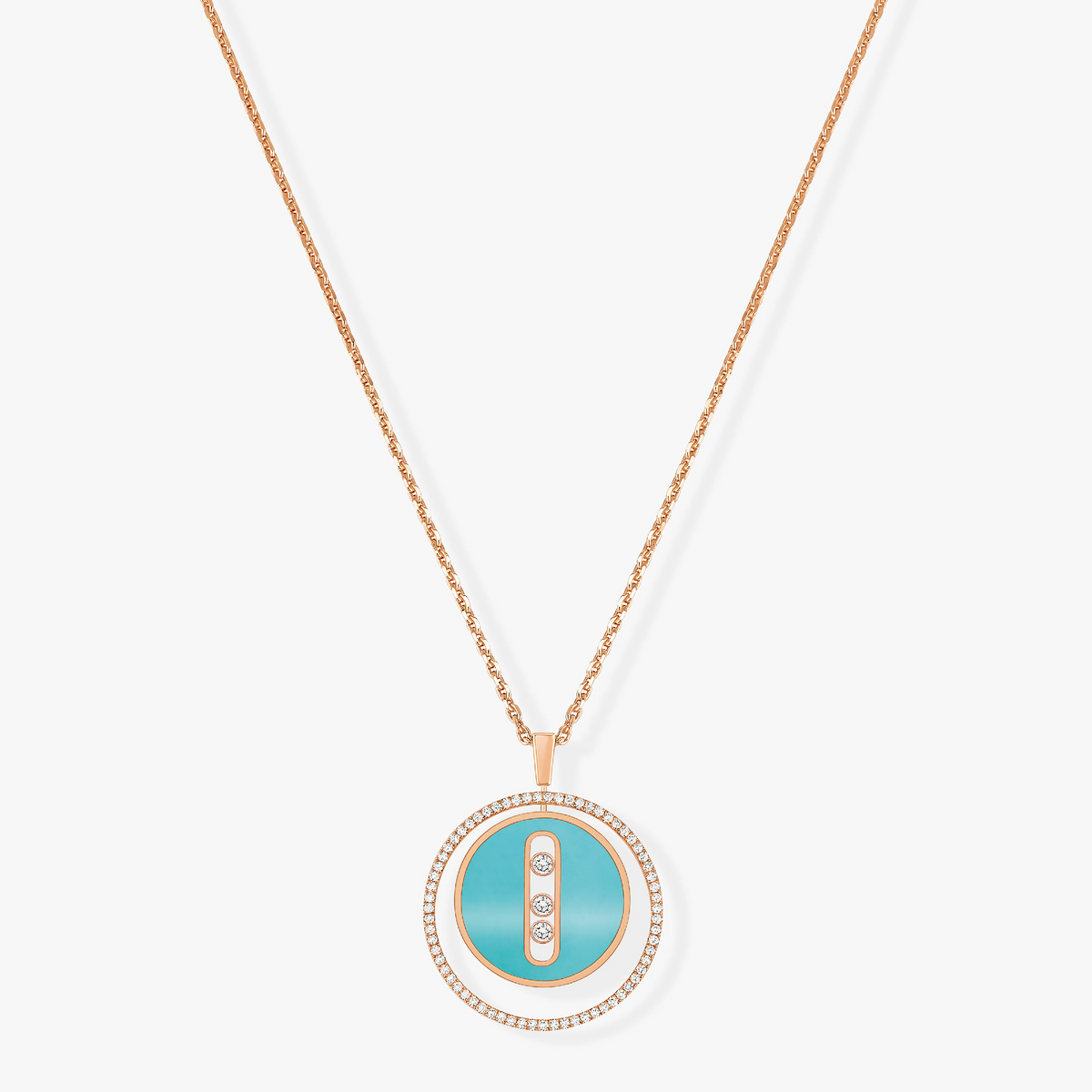 [Twinkle jewelrys]LUCKY MOVE 3 DIAMONDS TURQUOISE PINK GOLD DIAMOND NECKLACE