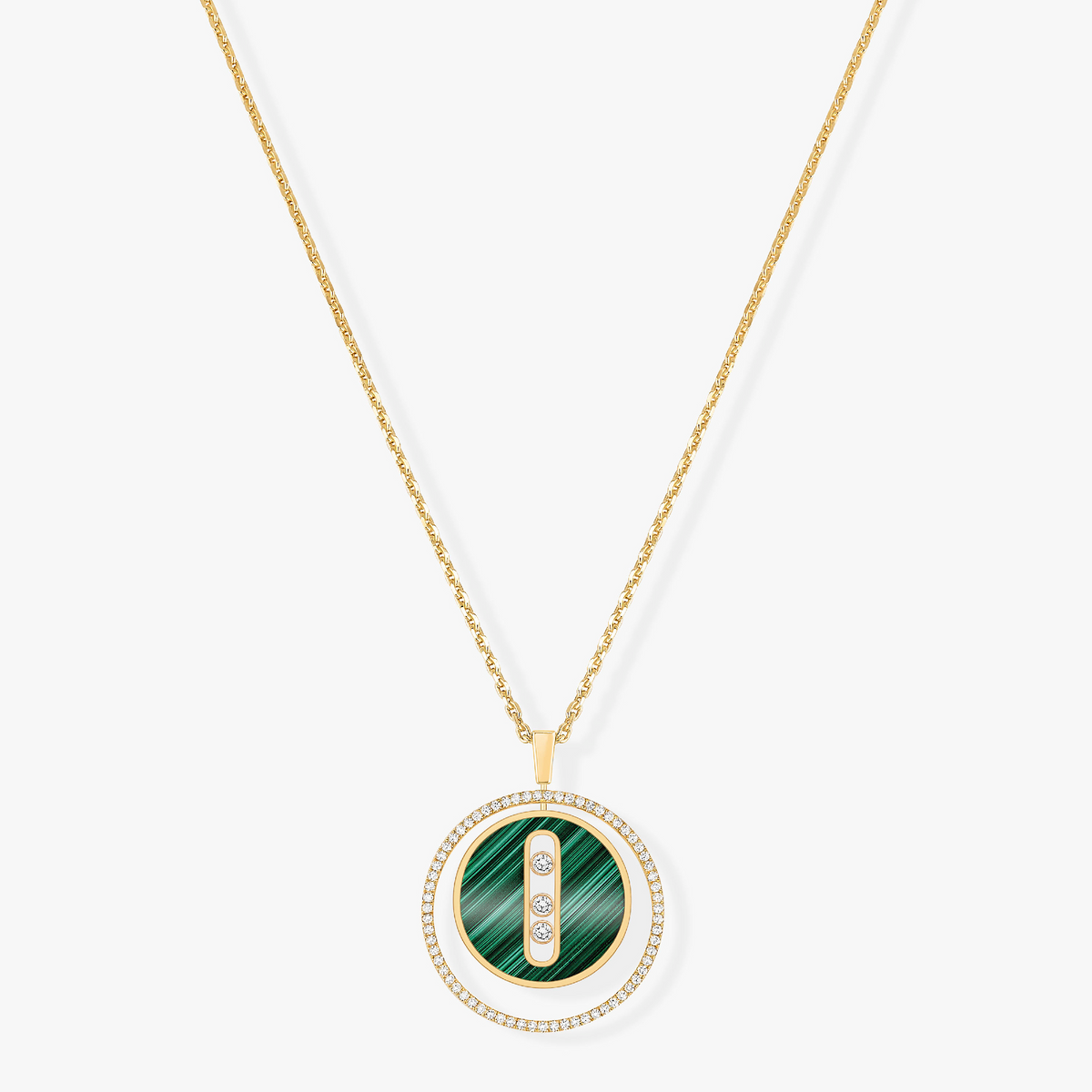 [Twinkle jewelrys]LUCKY MOVE 3 DIAMOND MALACHITE GOLD DIAMOND NECKLACE