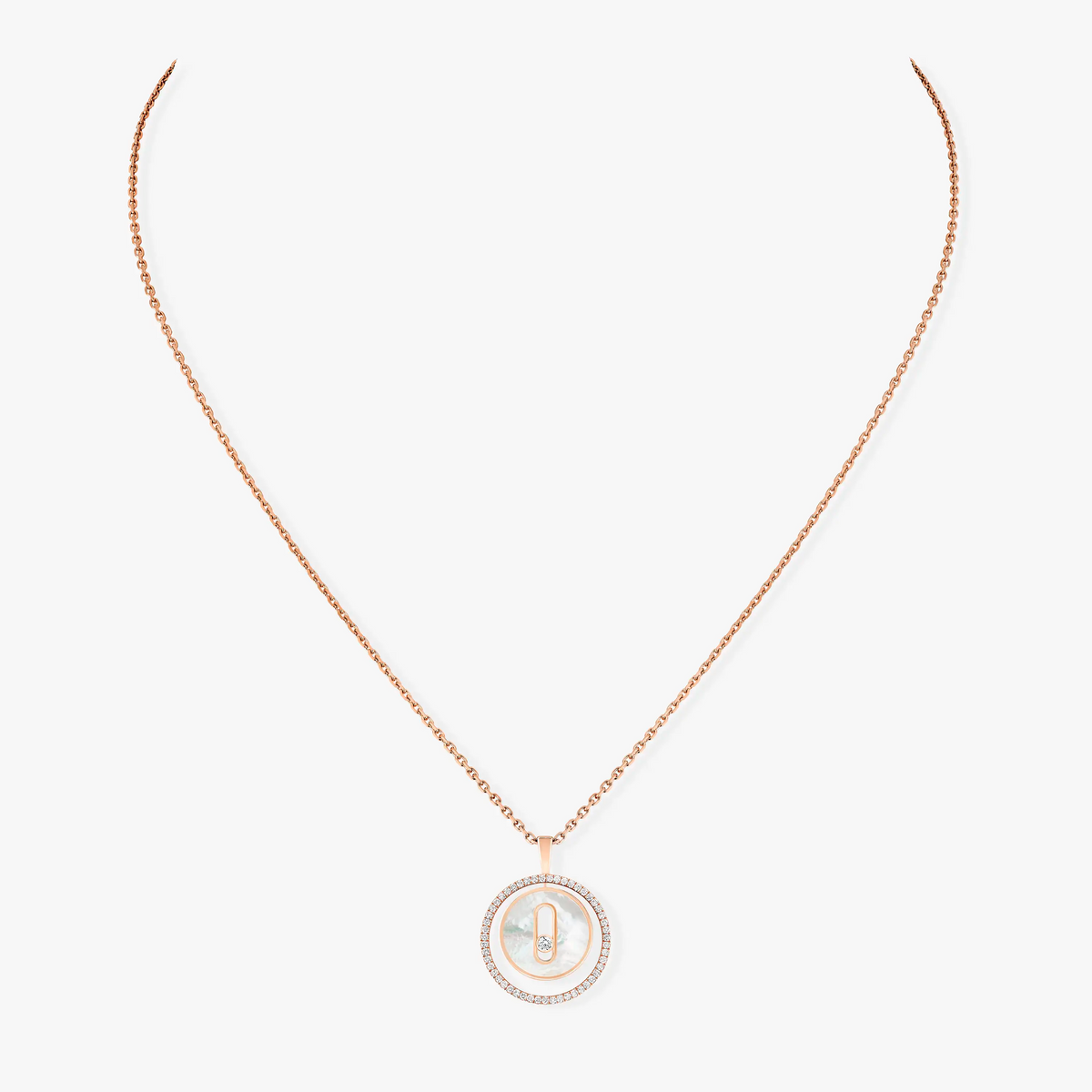 [Twinkle jewelrys]LUCKY MOVE 1 DIAMOND WHITE MOTHER OF PEARL PINK GOLD DIAMOND NECKLACE