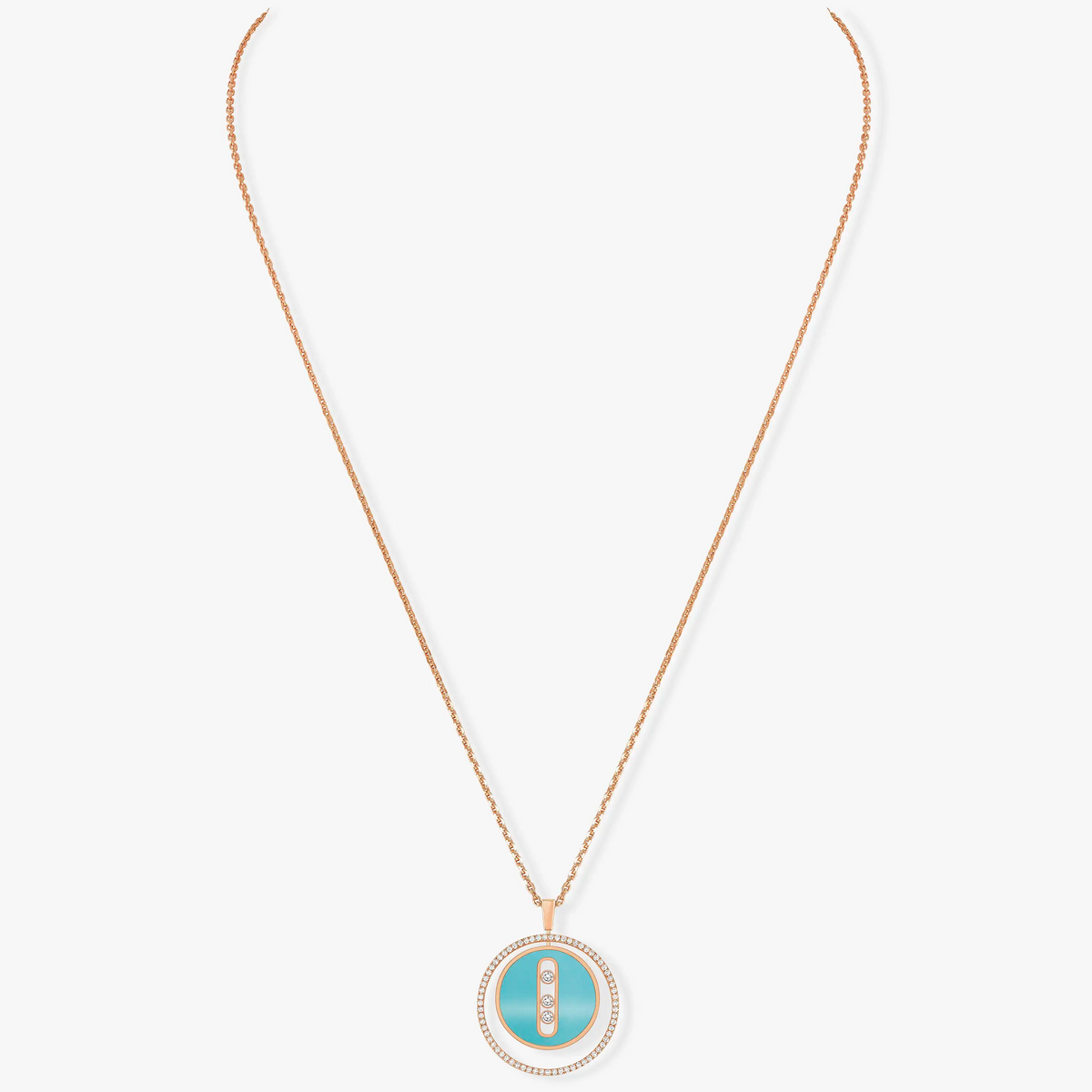 [Twinkle jewelrys]LUCKY MOVE 3 DIAMONDS TURQUOISE PINK GOLD DIAMOND NECKLACE