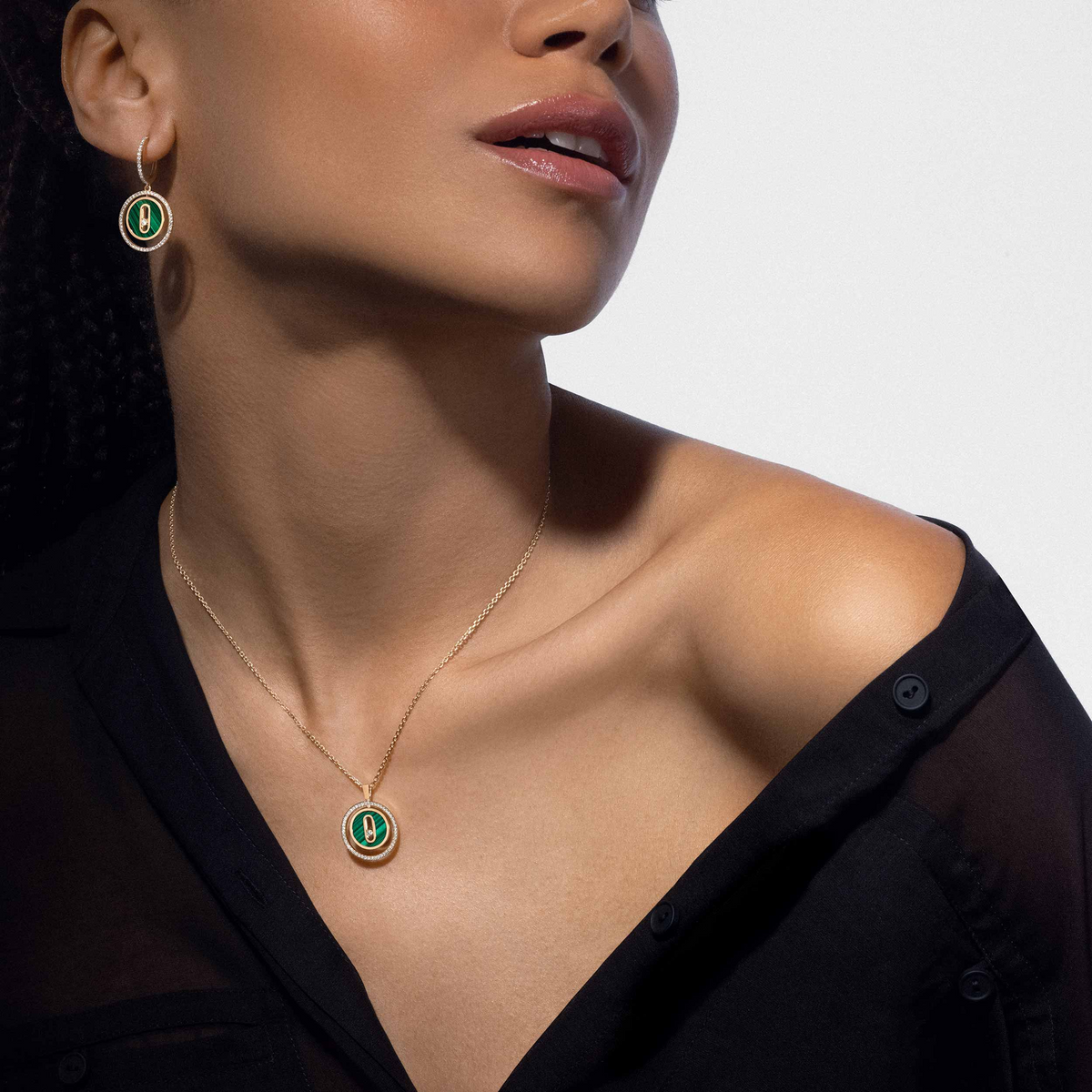 [Twinkle jewelrys]LUCKY MOVE 1 DIAMOND MALACHITE GOLD DIAMOND NECKLACE