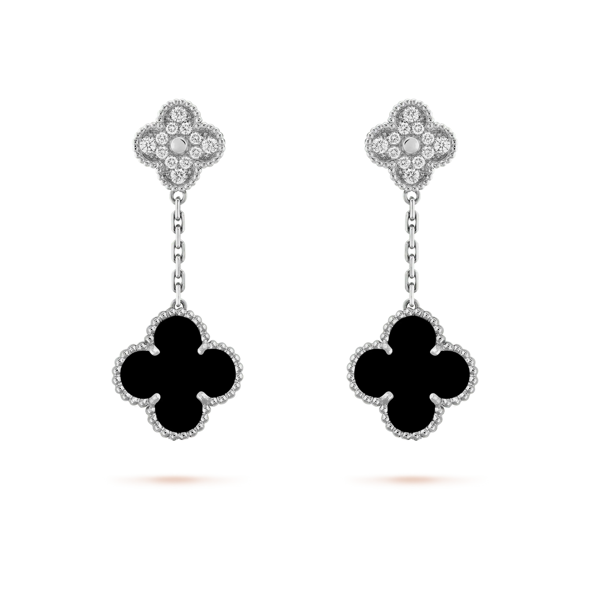 ¡®Twinkle jewelry¡¯CLOVER 2 MOTIFS  DIAMOND ONYX EARRINGS SILVER