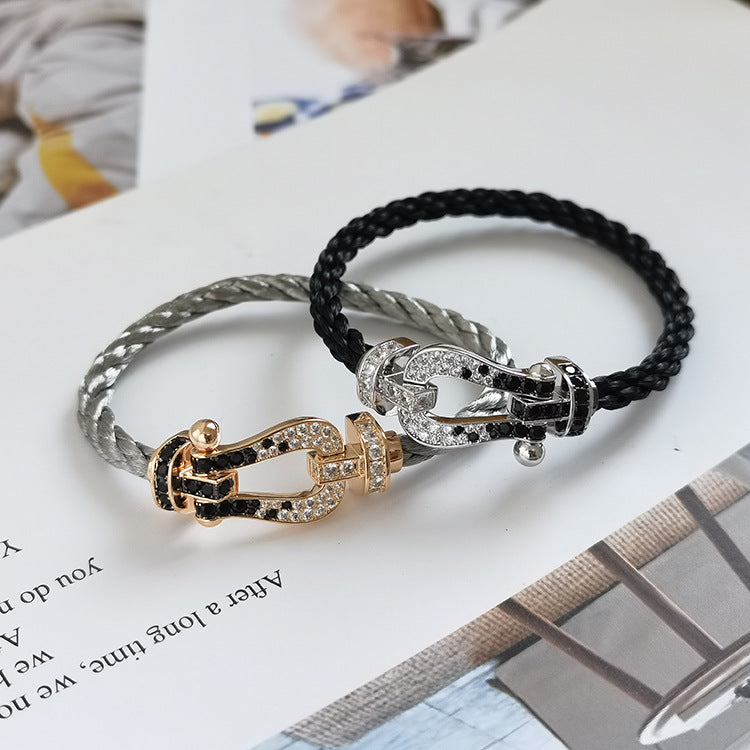 ¡®Twinkle jewelry¡¯FORCE LARGE HORSESHOE BLACK WHITE DIAMOND BRACELET ROSE GOLD